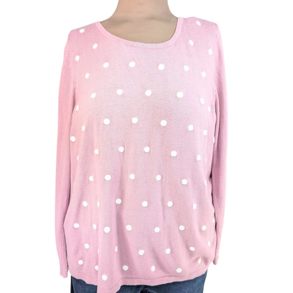 Basic Editions 2XL Dusty Pink Long Sleeve Polka Dot Crew Neck Soft Sweater